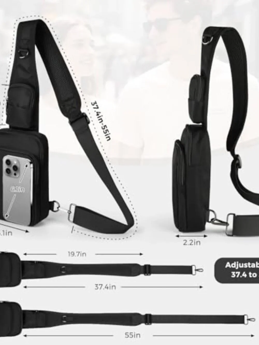 RFID Blocking Water Resistant Nylon Sling Bag with Anti-Theft Zipper Lock
